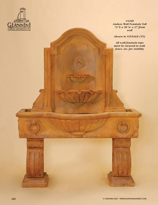 Anduze Outdoor Garden Wall Fountain Tall – Elegant Three-Tier Cast Stone