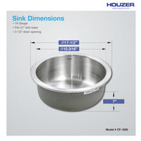 Thumbnail for Houzer Club 18 inch Stainless Steel Undermount Single Round Bowl Bar Sink with Strainer