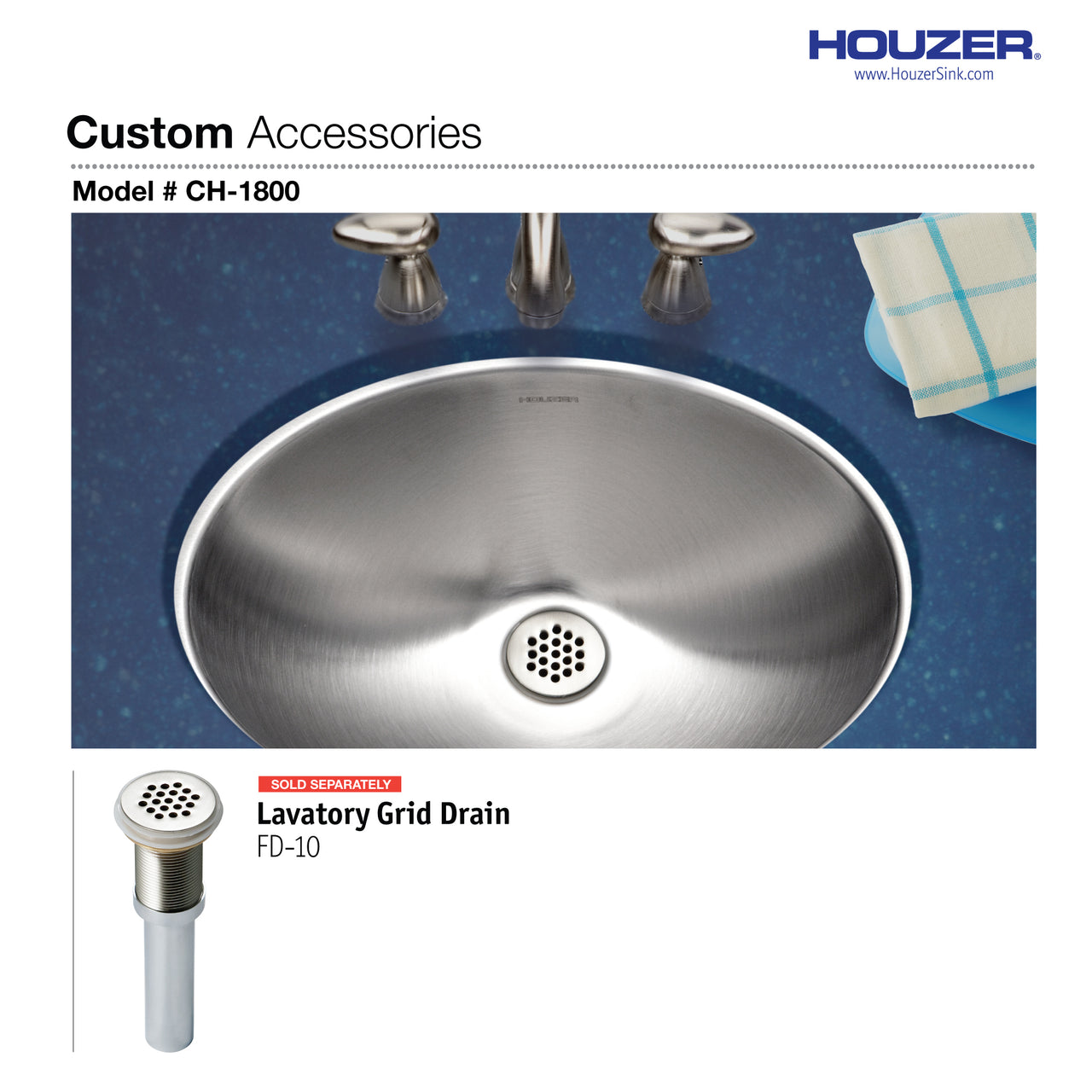 Houzer Opus 18 inch Stainless Steel Undermount Oval Bowl Bathroom Sink without Overflow