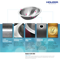 Thumbnail for Houzer Opus 18 inch Stainless Steel Undermount Oval Bowl Bathroom Sink with Overflow Drain Assembly