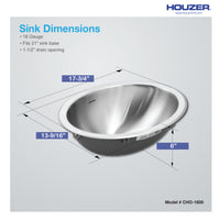 Thumbnail for Houzer Opus 18 inch Stainless Steel Undermount Oval Bowl Bathroom Sink with Overflow Drain Assembly