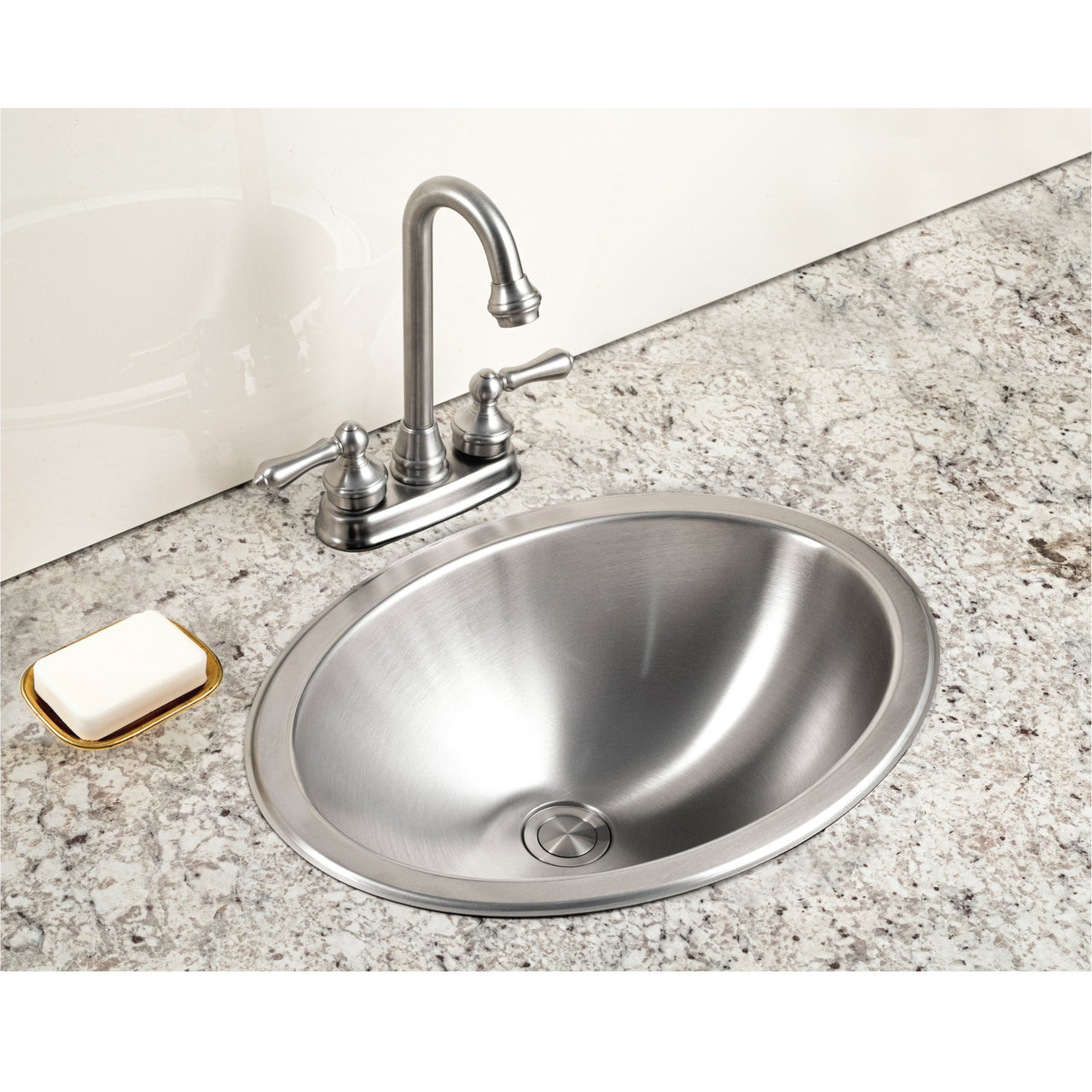 Houzer Opus 18 inch Stainless Steel Drop-in Oval Bathroom Sink without Overflow