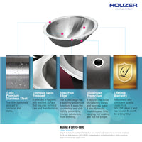 Thumbnail for Houzer Opus 18 inch Stainless Steel Drop-in Oval Bowl Bathroom Sink with Overflow Drain Assembly