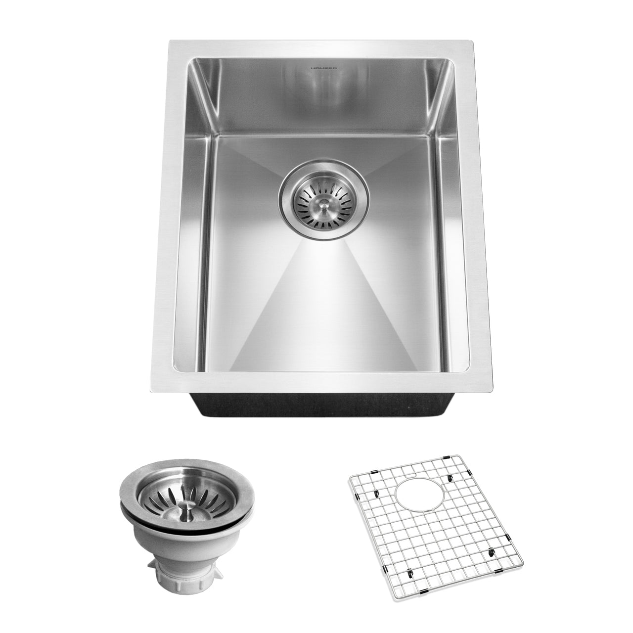 Houzer Savoir Stainless Steel Undermount Bowl Bar/Prep Kitchen Sink with Strainer &amp; Grid
