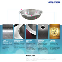 Thumbnail for Houzer Opus 16 inch Stainless Steel Undermount Round Bathroom Sink without Overflow