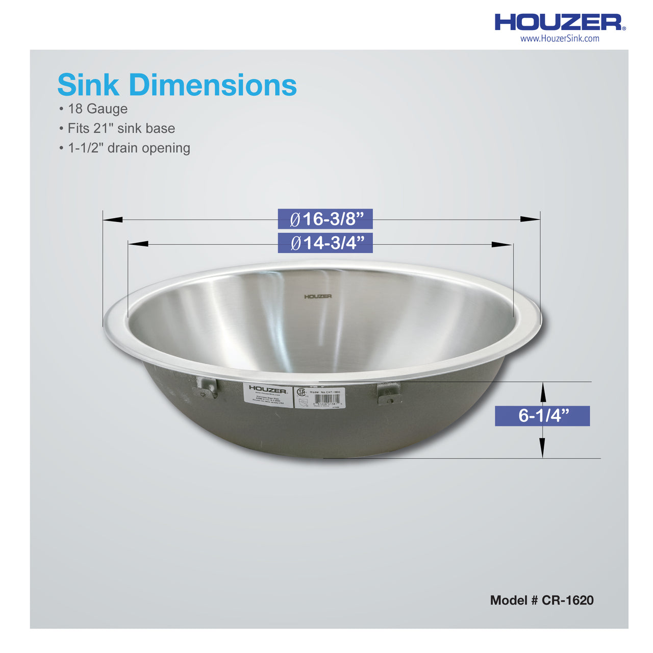 Houzer Opus 16 inch Stainless Steel Undermount Round Bathroom Sink without Overflow