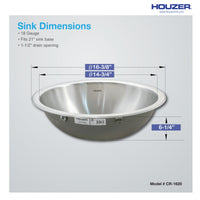 Thumbnail for Houzer Opus 16 inch Stainless Steel Undermount Round Bathroom Sink without Overflow