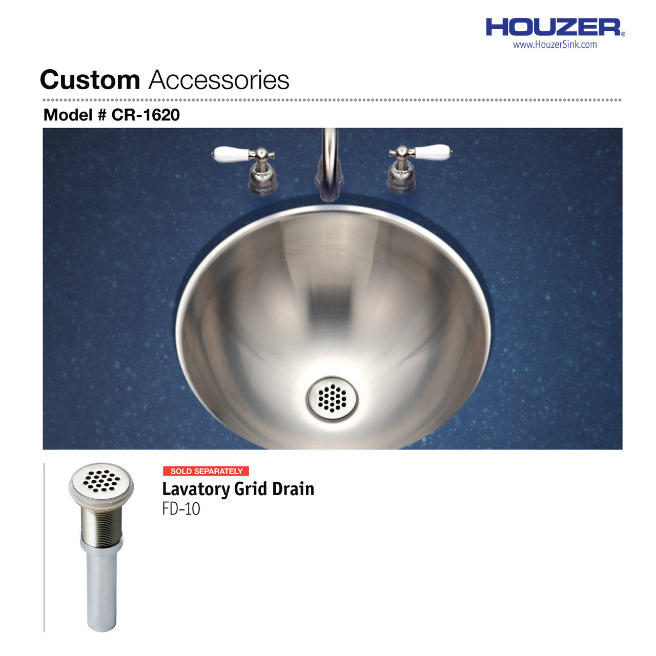 Houzer Opus 16 inch Stainless Steel Undermount Round Bathroom Sink without Overflow