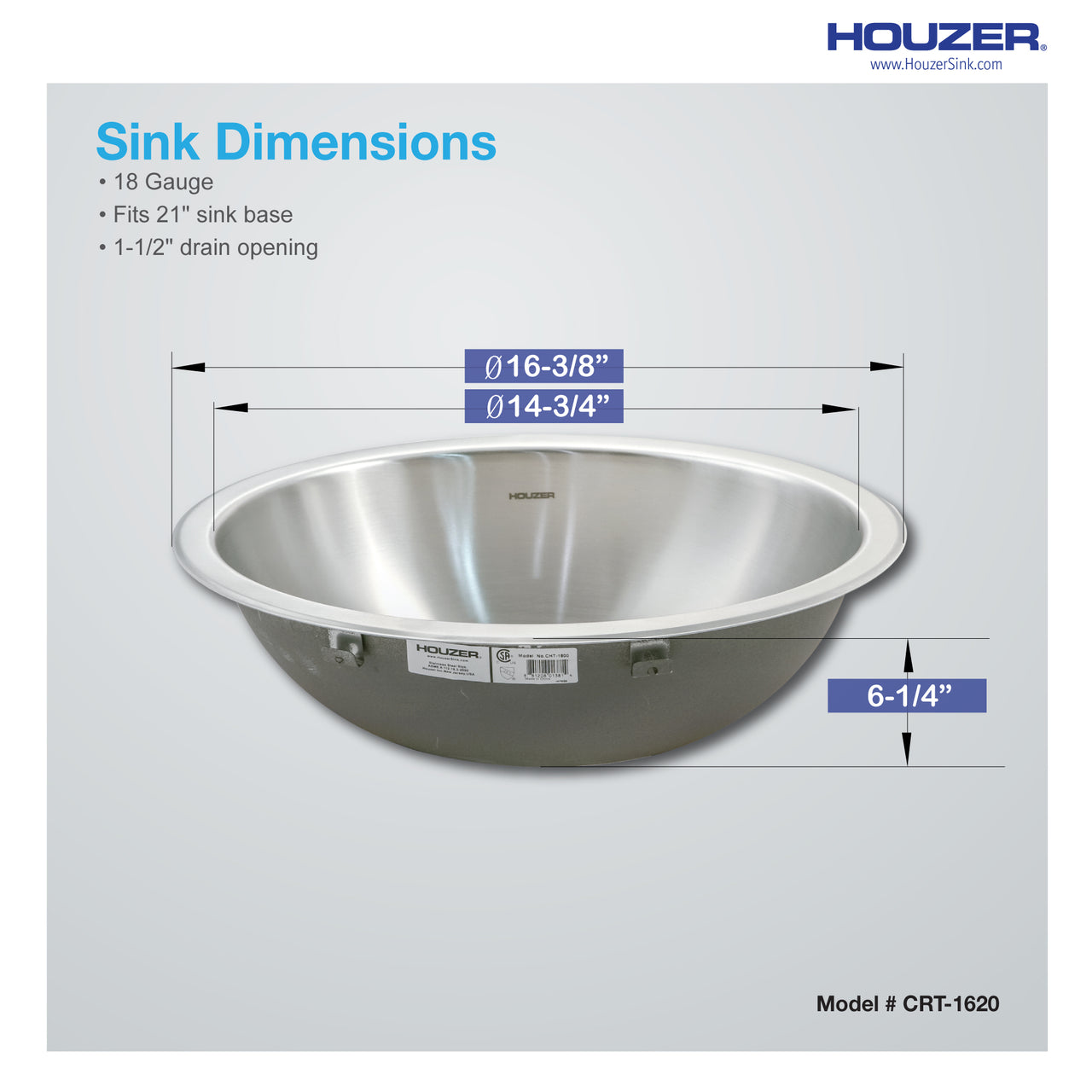 Houzer Opus 16 inch Stainless Steel Drop-in Topmount Round Bowl Bathroom Sink without Overflow, Nested 40-Pack