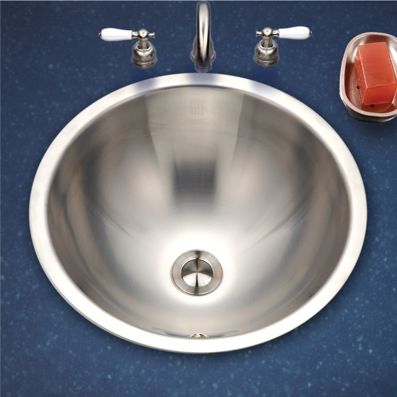 Houzer Opus 16 inch Stainless Steel Drop-in Round Bowl Bathroom Sink with Overflow Drain Assembly