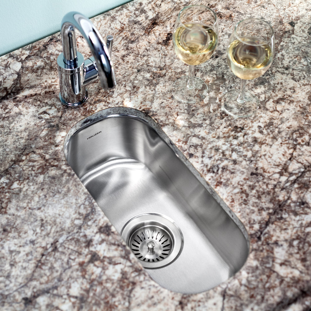 Houzer Club 10 inch Stainless Steel Undermount Compact Single Bowl Bar Sink with Strainer