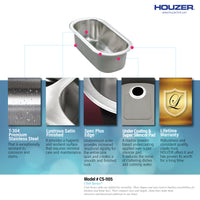 Thumbnail for Houzer Club 10 inch Stainless Steel Undermount Compact Single Bowl Bar Sink with Strainer