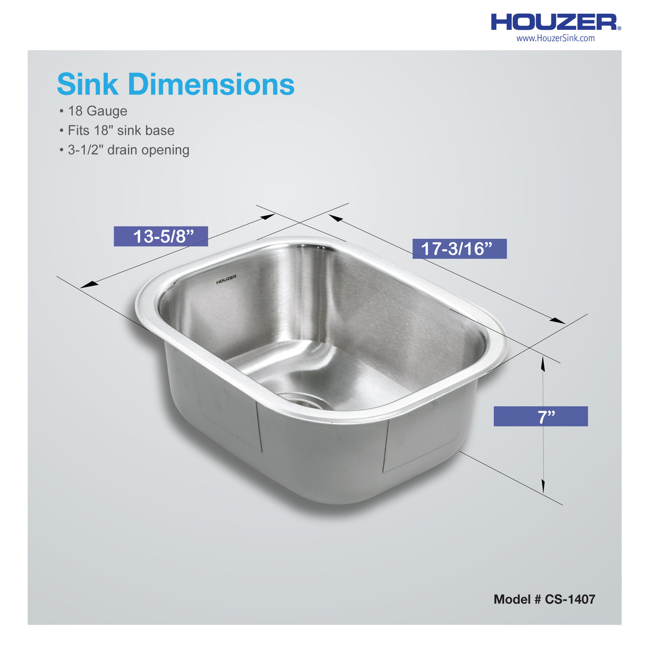 Houzer Club 14 inch Stainless Steel Undermount Medium Bar and Prep Sink