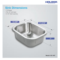 Thumbnail for Houzer Club 14 inch Stainless Steel Undermount Medium Bar and Prep Sink with Strainer & Bottom Grid