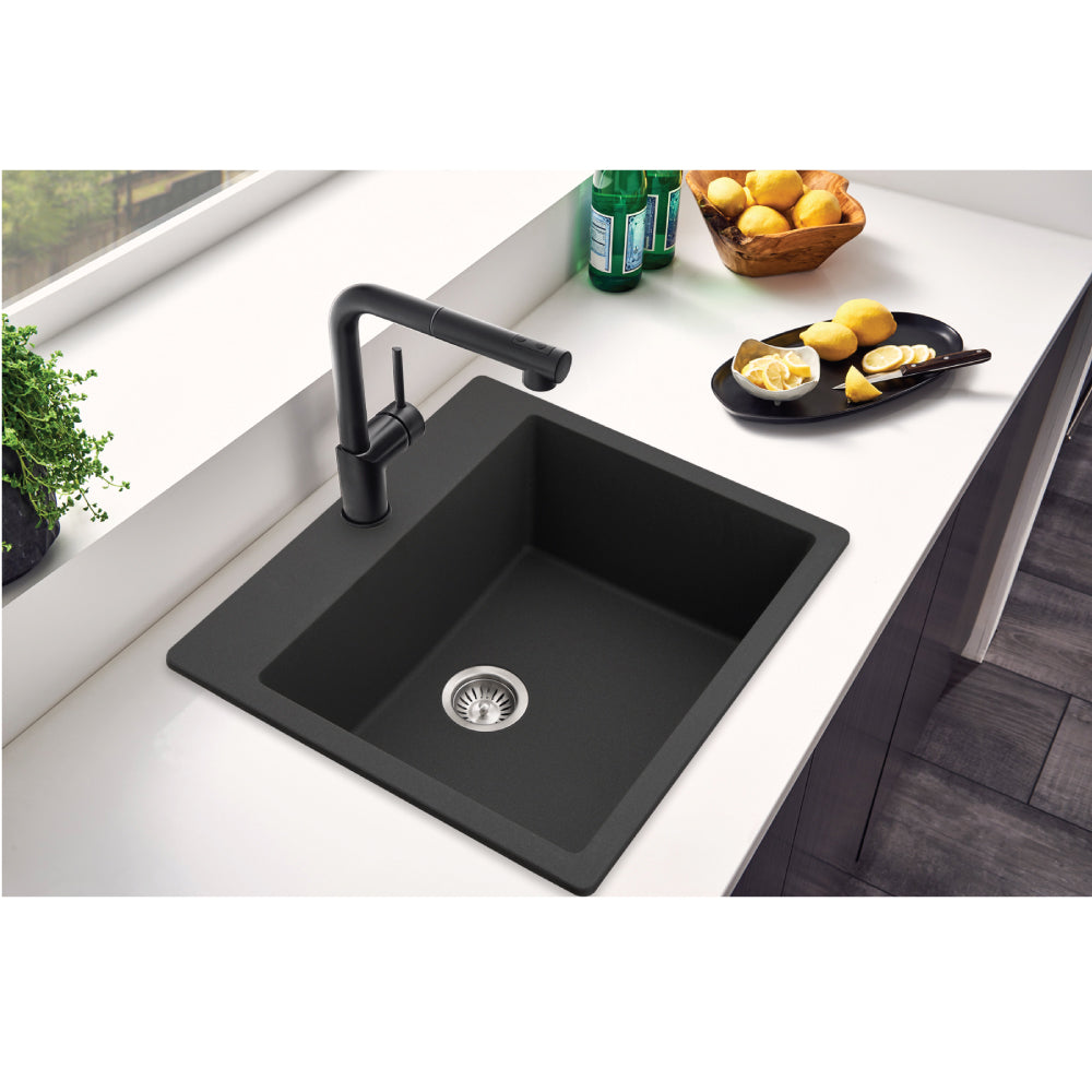 Houzer Quartztone 25 inch Granite Composite Drop-in Topmount Single Bowl Kitchen Sink