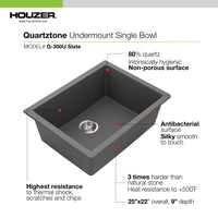 Thumbnail for Houzer Quartztone 24 inch Granite Composite Undermount Single Bowl Kitchen Sink