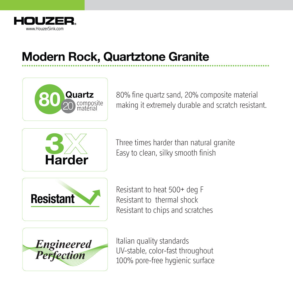 Houzer Quartztone 24 inch Granite Composite Undermount Single Bowl Kitchen Sink
