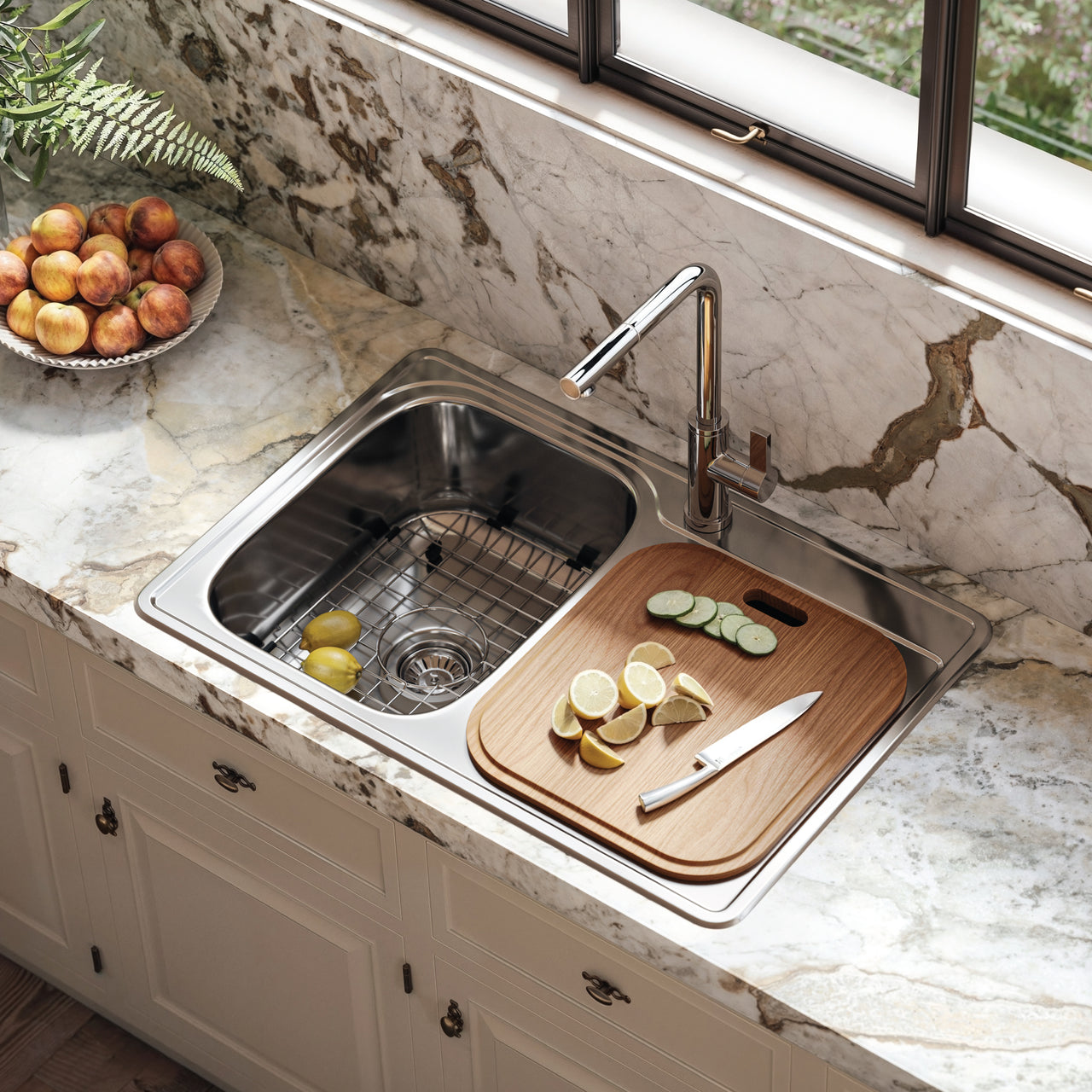 Houzer Glowtone 33 inch Stainless Steel Drop-in Topmount 60/40 Double Bowl Kitchen Sink, Nested 20-Pack