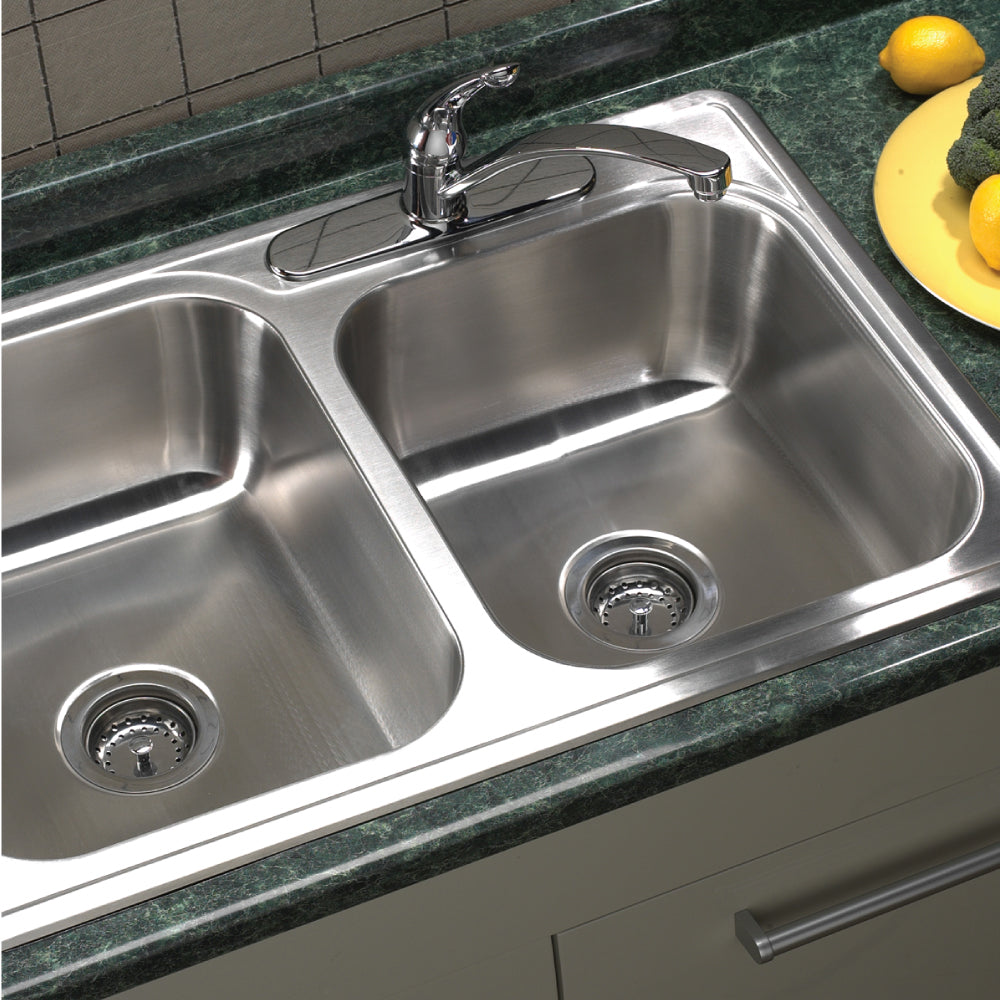 Houzer Glowtone 33 inch Stainless Steel Drop-in Topmount 60/40 Double Bowl Kitchen Sink, Nested 20-Pack