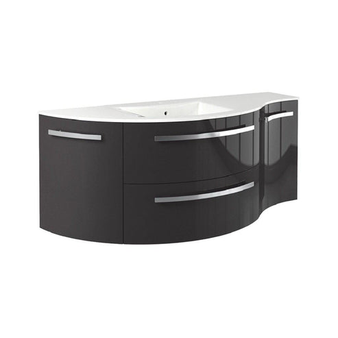 LaToscana 52" Ameno Series Left Side Corner Sink Modern Bathroom Wall-Mounted Vanity Left Rounded & Right Concave Cabinets