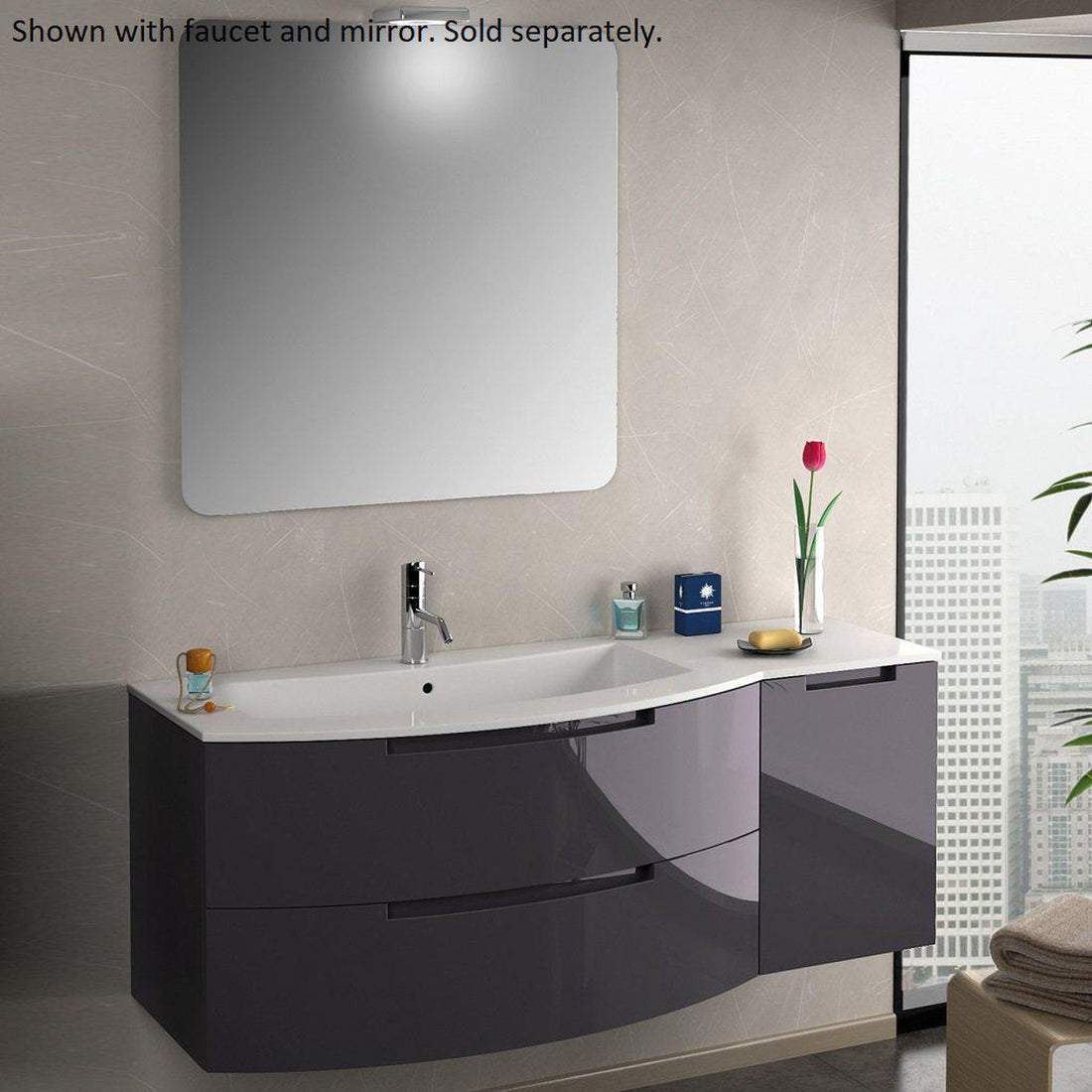 LaToscana 53" Oasi Series Left Sink Modern Bathroom Wall-Mounted Vanity Right Side Cabinet in Distante Blue