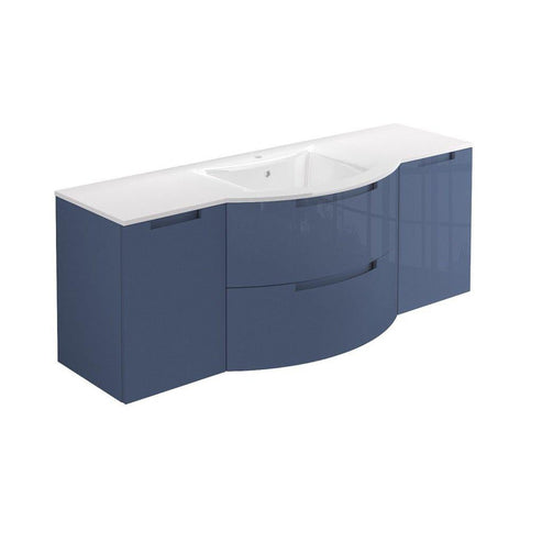 LaToscana 57" Oasi Series Center Sink Modern Bathroom Wall-Mounted Vanity Left & Right Side Cabinets in Distante Blue