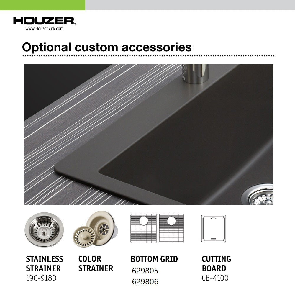 Houzer Quartztone 33 inch Granite Composite Drop-in Topmount 60/40 Double Bowl Kitchen Sink