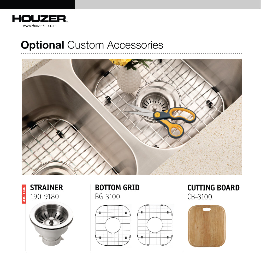 Houzer Medallion 31 inch Stainless Steel Undermount 50/50 Double Bowl Kitchen Sink, Nested 20-Pack