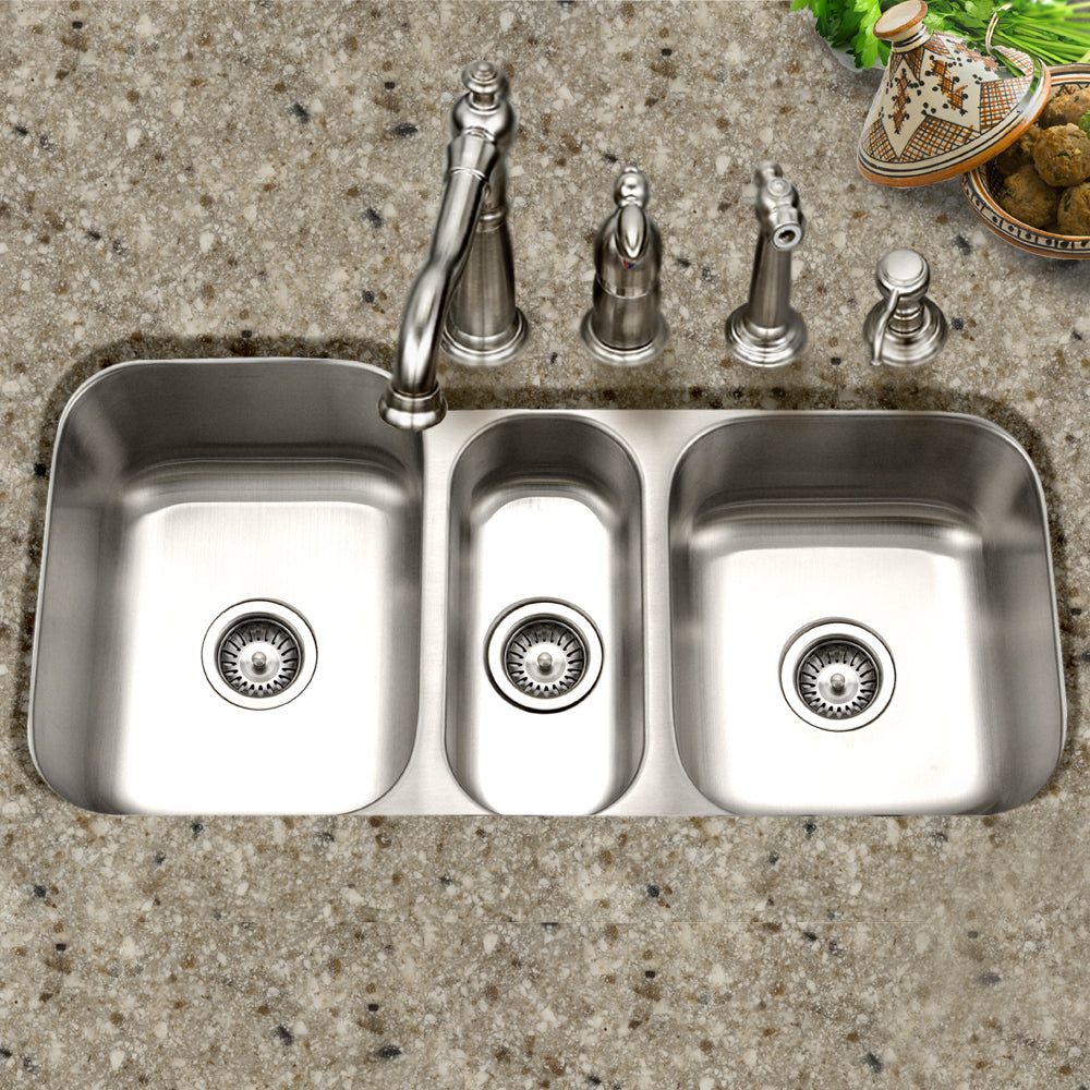Houzer Medallion 40 inch Stainless Steel Undermount Triple Bowl Kitchen Sink with Strainers & Grids