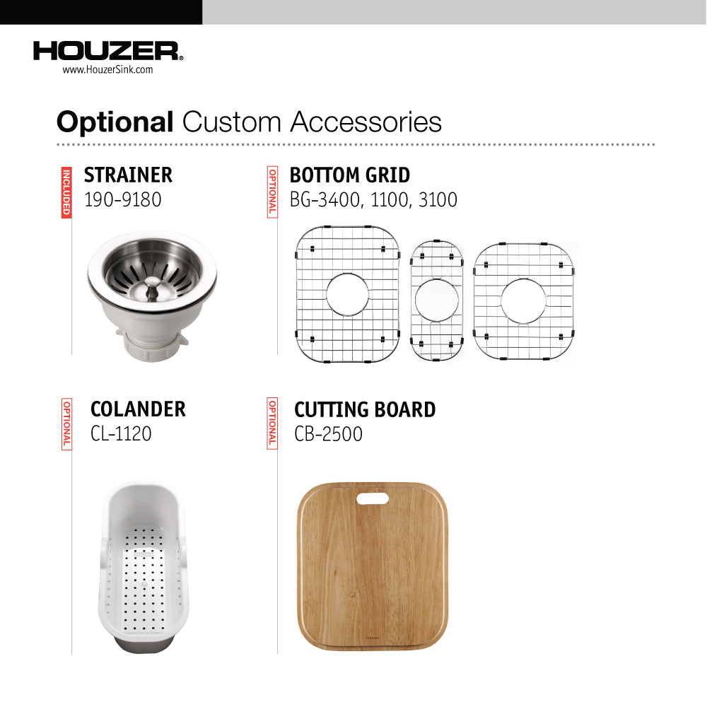 Houzer Medallion 40 inch Stainless Steel Undermount Triple Bowl Kitchen Sink with Strainers & Grids