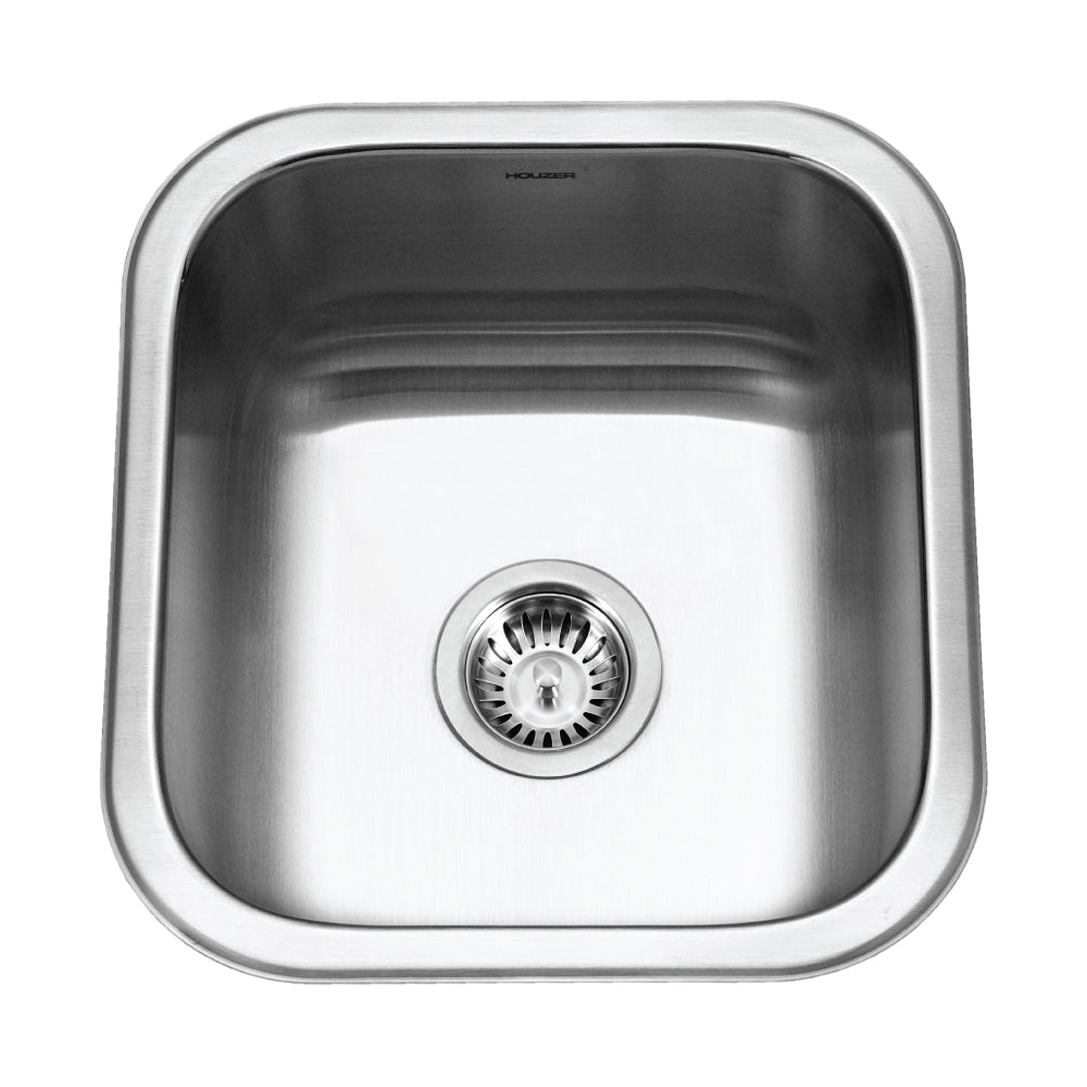 Houzer Club 17 inch Stainless Steel Square Undermount Single Bowl 8" Deep Bar Sink with Strainer