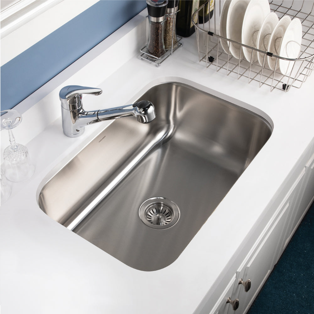 Houzer Medallion Designer 27 inch Stainless Steel Undermount Single D Bowl Kitchen Sink with Strainer