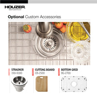 Thumbnail for Houzer Medallion Designer 27 inch Stainless Steel Undermount Single D Bowl Kitchen Sink with Strainer