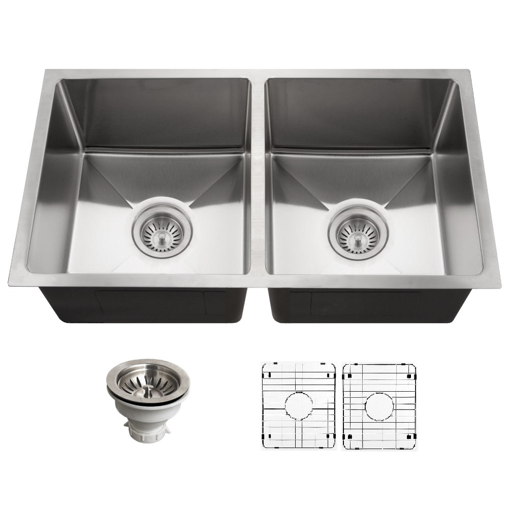 Houzer Nouvelle 31 inch Stainless Steel Undermount 50/50 Double Bowl Kitchen Sink, Nested 20-Pack