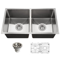 Thumbnail for Houzer Nouvelle 31 inch Stainless Steel Undermount 50/50 Double Bowl Kitchen Sink, Nested 20-Pack