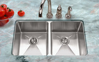 Thumbnail for Houzer Nouvelle 31 inch Stainless Steel Undermount 50/50 Double Bowl Kitchen Sink with Strainer & Grid