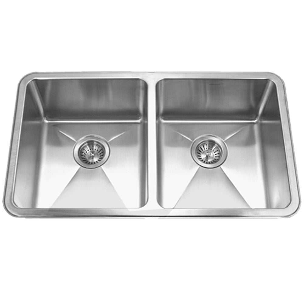 Houzer Nouvelle 31 inch Stainless Steel Undermount 50/50 Double Bowl Kitchen Sink with Strainer & Grid