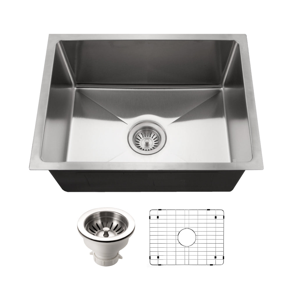 Houzer Nouvelle 23 inch Stainless Steel Undermount Single Bowl Kitchen Sink with Strainer & Grid