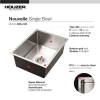 Thumbnail for Houzer Nouvelle 23 inch Stainless Steel Undermount Single Bowl Kitchen Sink, Nested 20-Pack