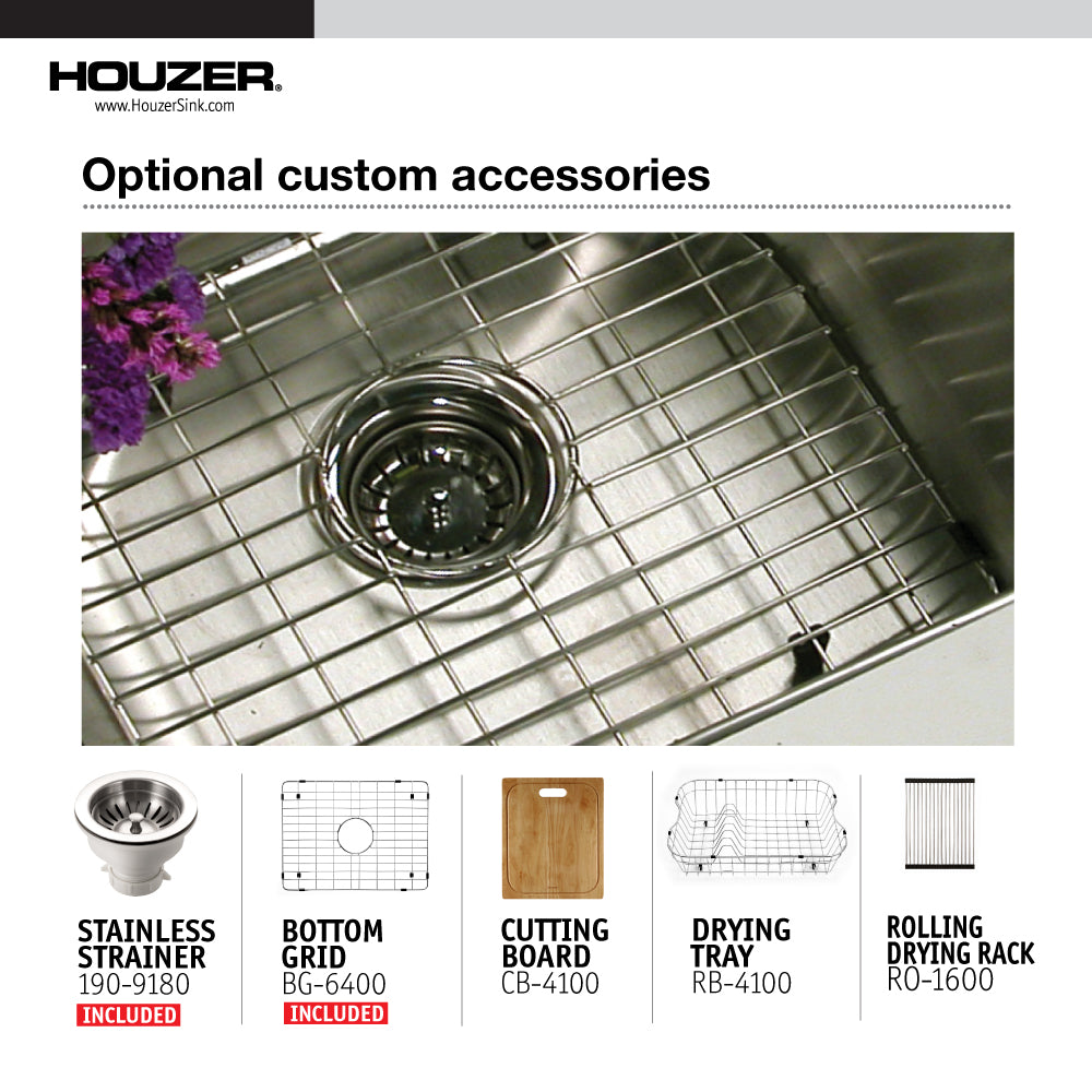 Houzer Nouvelle 23 inch Stainless Steel Undermount Single Bowl Kitchen Sink, Nested 20-Pack