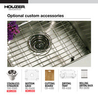Thumbnail for Houzer Nouvelle 23 inch Stainless Steel Undermount Single Bowl Kitchen Sink with Strainer & Grid