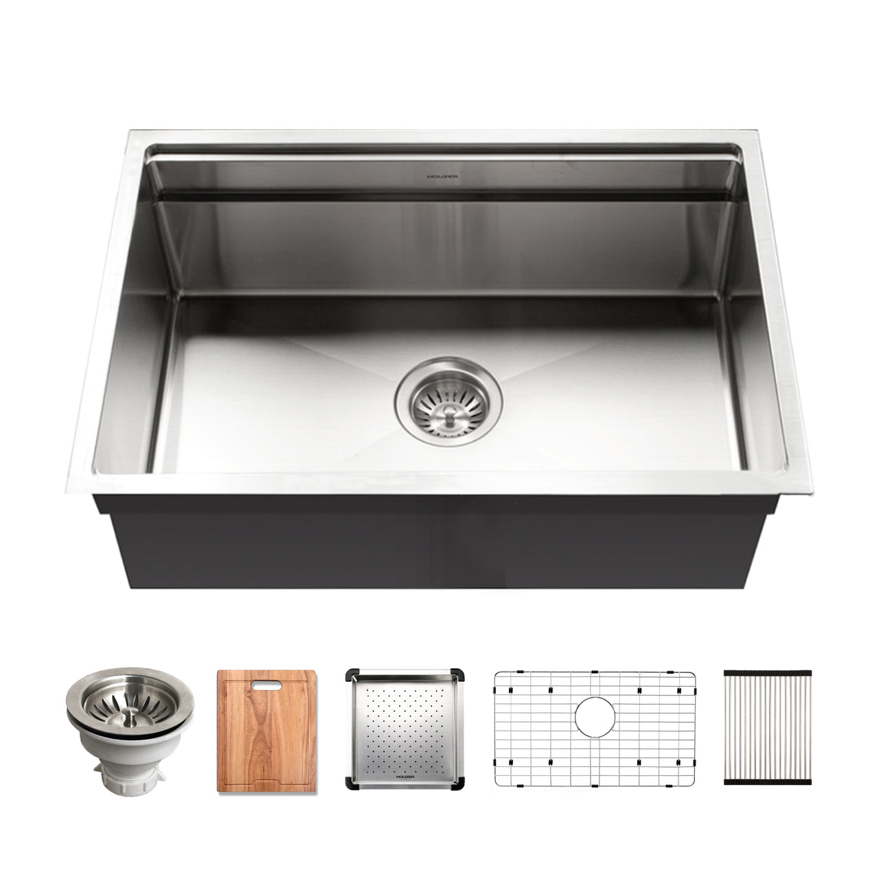 Houzer Novus 18 Gauge Stainless Steel Undermount Dual Platform Workstation Single Bowl Kitchen Sink with Accessories