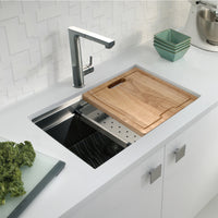 Thumbnail for Houzer Novus 18 Gauge Stainless Steel Undermount Dual Platform Workstation Single Bowl Kitchen Sink with Accessories