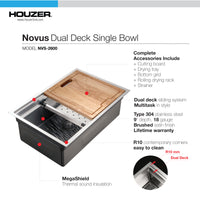 Thumbnail for Houzer Novus 18 Gauge Stainless Steel Undermount Dual Platform Workstation Single Bowl Kitchen Sink with Accessories