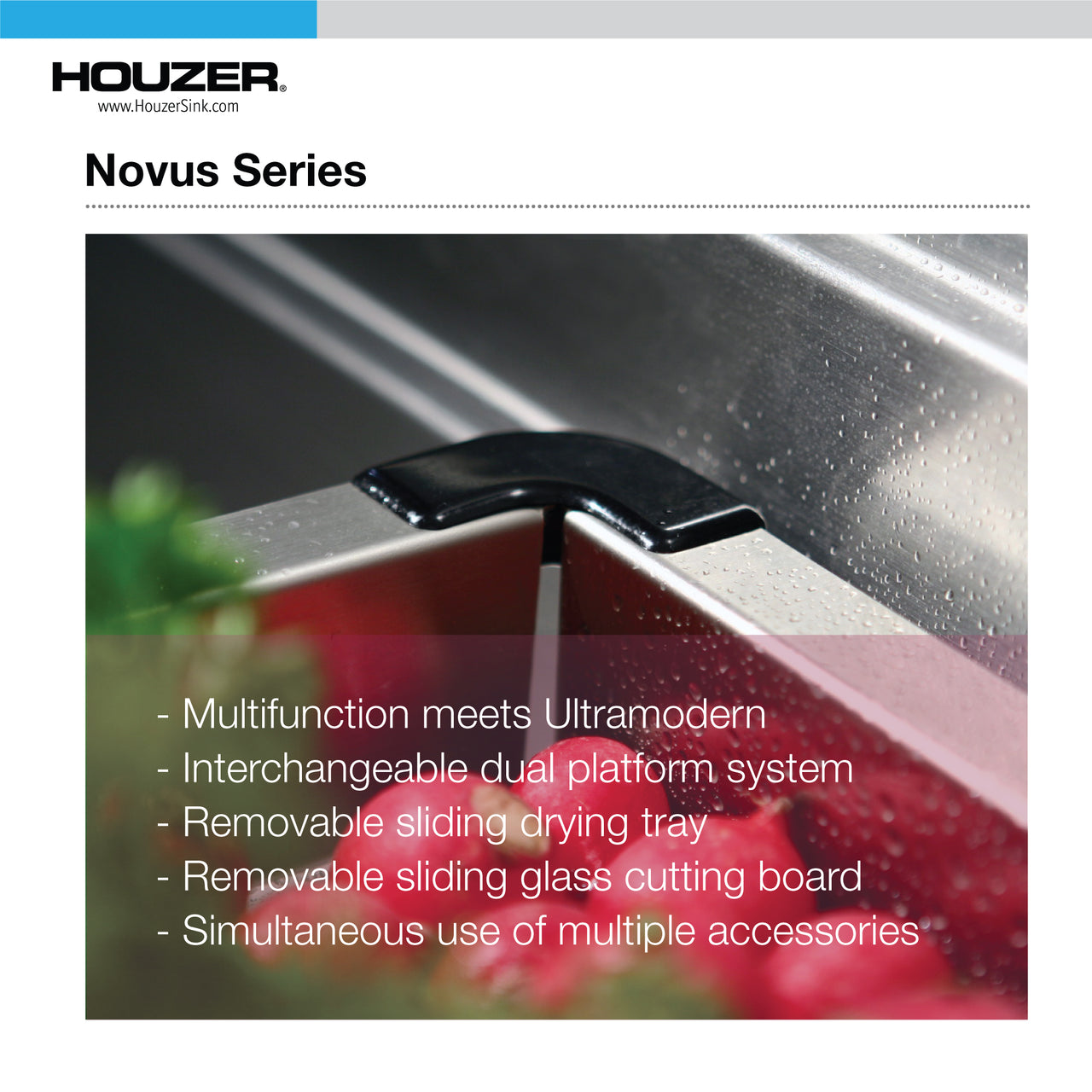Houzer Novus 18 Gauge Stainless Steel Undermount Dual Platform Workstation Single Bowl Kitchen Sink with Accessories
