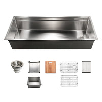 Thumbnail for Houzer Novus 18 Gauge Stainless Steel Undermount Dual Platform Workstation Single Bowl Kitchen Sink with Accessories