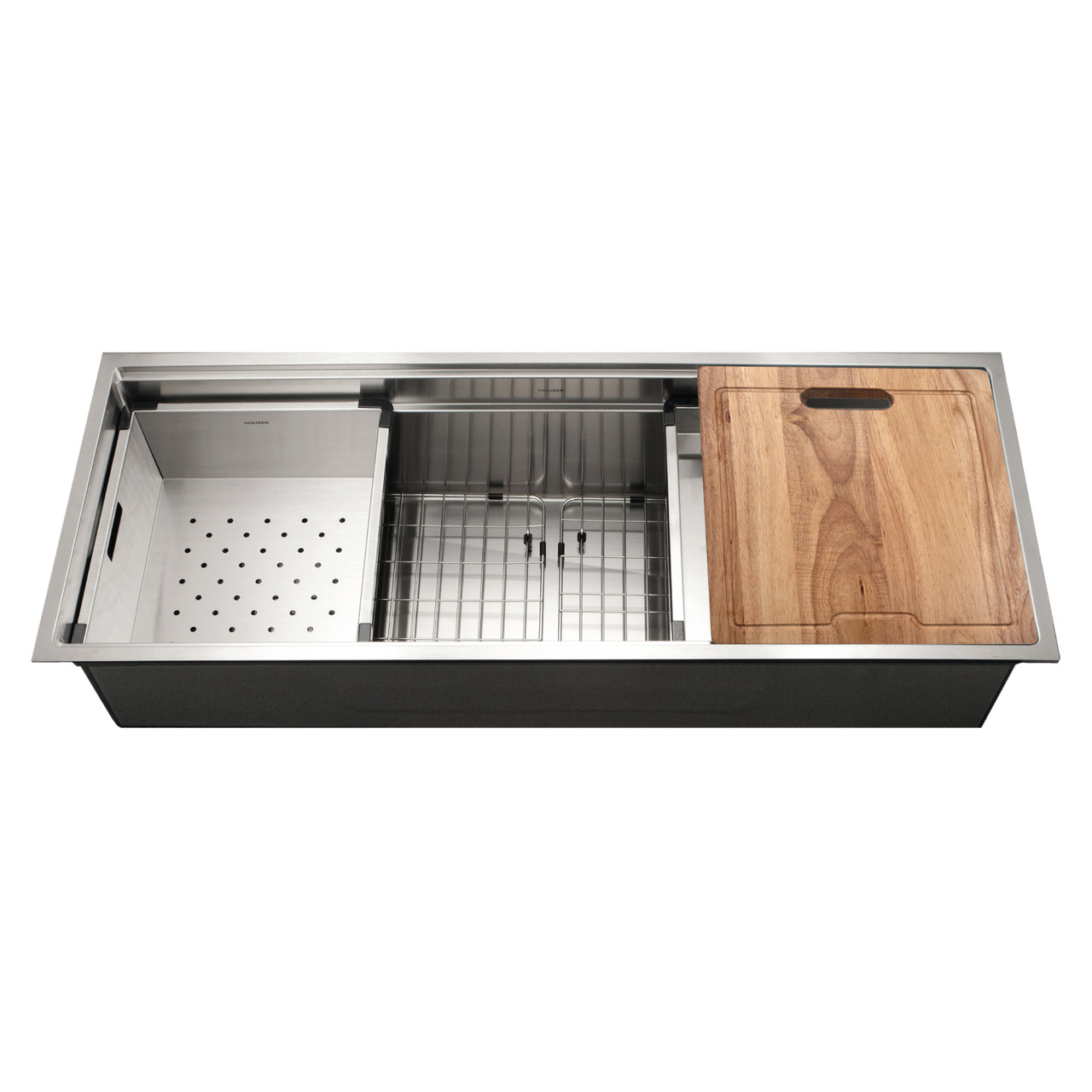 Houzer Novus 18 Gauge Stainless Steel Undermount Dual Platform Workstation Single Bowl Kitchen Sink with Accessories