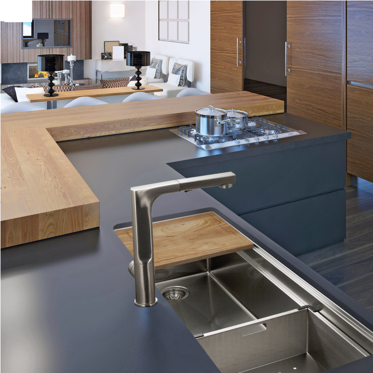 Houzer Novus 18 Gauge Stainless Steel Undermount Dual Platform Workstation Single Bowl Kitchen Sink with Accessories