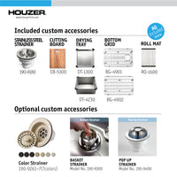 Thumbnail for Houzer Novus 18 Gauge Stainless Steel Undermount Dual Platform Workstation Single Bowl Kitchen Sink with Accessories