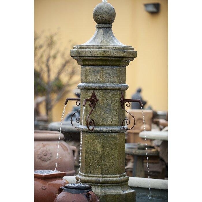 Octavia Concrete Column Outdoor Fountain with Easy Pond Basin – 4-Spout Cast Stone Centerpiece